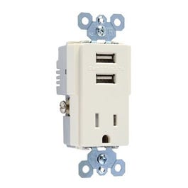 USB Charger Combo With Tamper-Resistant Receptacle, Light Almond, 15-Amp