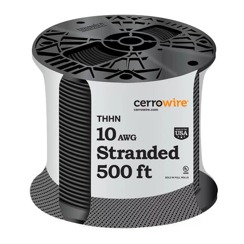 Marmon Home Improvement 500 ft. 10 Gauge Black Stranded Copper THHN Wire (500', Black)