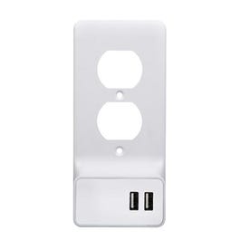 USB Duplex Wall Plate Charger, 2 USB Ports, White