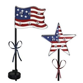 LED Solar Garden Stake Light, Patriotic Flag, Metal & Plastic