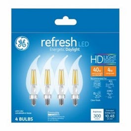 Refresh HD LED Candelabra Light Bulbs, Clear, Daylight, 300 Lumens, 4-Watts, 4-Pk.