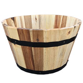 Wood Barrel Wood Planter, 16 x 9.5-In.