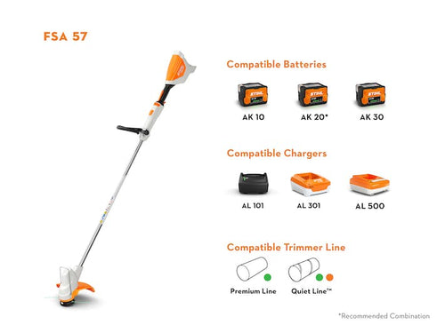 STIHL FSA 57 Lightweight Battery-Powered Trimmer (11 in. - w/ AK 20 Battery and AL 101 Charger)