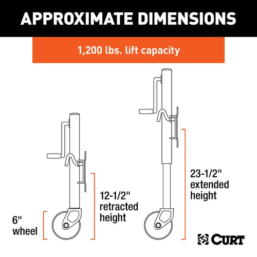 Curt Marine Jack with 6 Wheel (1,200 lbs, 10 Travel, Packaged)