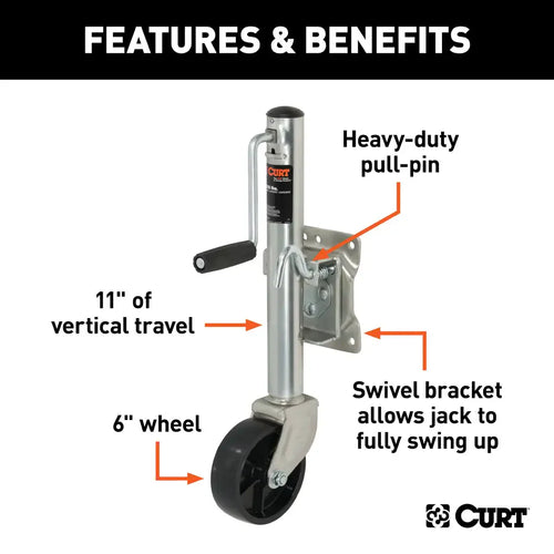 Curt Marine Jack with 6 Wheel (1,200 lbs, 10 Travel, Packaged)