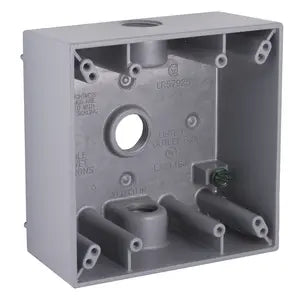 Hubbell Bell 2-Gang Weatherproof Box, Three 1/2 in. Threaded Outlets, Gray (1/2