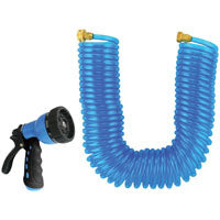 Landscapers Select Coil Hose with Nozzle Set, 50 ft L, Female x Male, PVC, Blue (50', Blue)