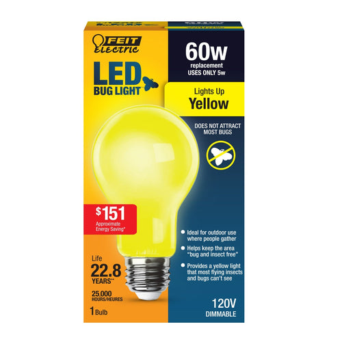 Feit Electric 5W (60W Equivalent) A19 E26 Base Yellow LED Bug Light (5W (60W Equivalent))