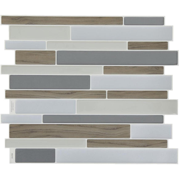 Smart Tiles 9.63 In. x 11.55 In. Glass-Like Plastic Backsplash Peel & Stick, Milano Argento Mosaic (6-Pack)