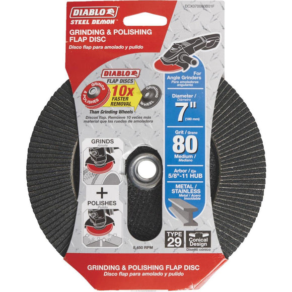 Diablo 7 In. x 5/8 In.-11 80-Grit Type 29 Steel Demon Angle Grinder Flap Disc with Hub