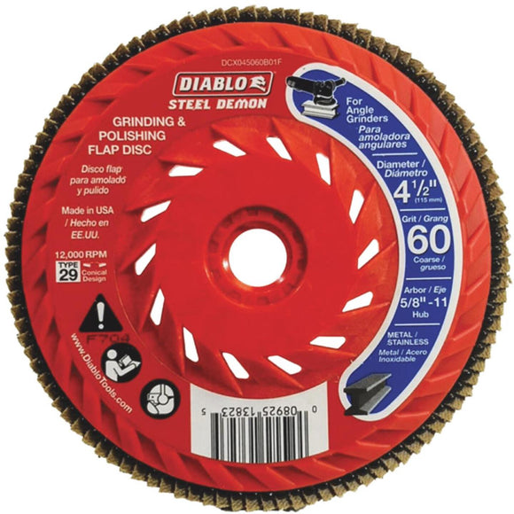 Diablo Steel Demon 4-1/2 In. x 5/8 In.-11 60-Grit Type 29 Angle Grinder Flap Disc with Hub