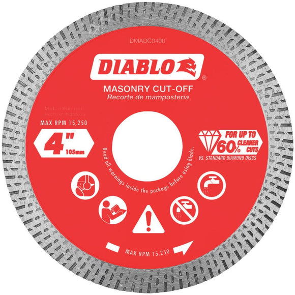 Diablo 4 In. Diamond Continuous Rim Dry/Wet Cut Diamond Blade