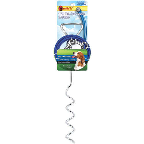 Westminster Pet Ruffin' it Stake & Cable Medium Dog Tie-Out, 15 Ft.