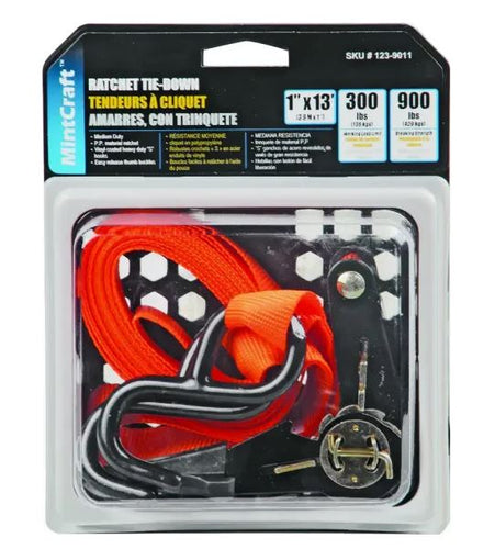 ProSource Ratchet Tie-Down S-Hook Polyester Webbed Orange (1 x 13' Orange)