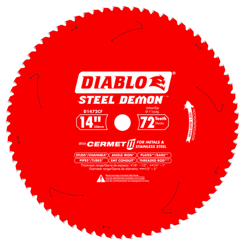 Diablo 14 in. x 72 Tooth Steel Demon Cermet II Saw Blade for Metals and Stainless Steel (14 x 72 Tooth)