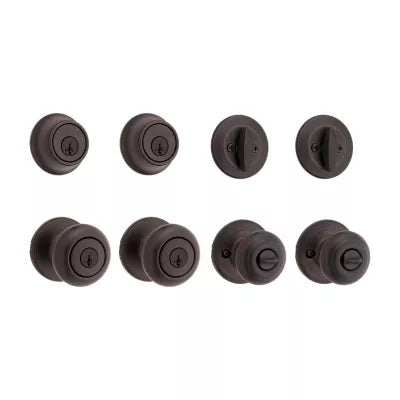 Kwikset Cove Project Pack Two Keyed Knobs and Two Keyed One Side Deadbolts Venetian Bronze featuring SmartKey