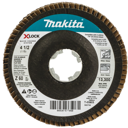 Makita X‑LOCK 4‑1/2 60 Grit Type 29 Angled Grinding and Polishing Flap Disc for X‑LOCK and All 7/8 Arbor Grinders