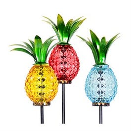 Solar Garden Stake Light, Pineapple, Metal & Glass, Assorted Colors