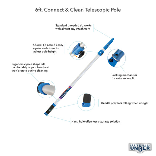 Unger Telescopic Pole w/ Connect & Clean Locking Cone and Quick-Flip Clamps