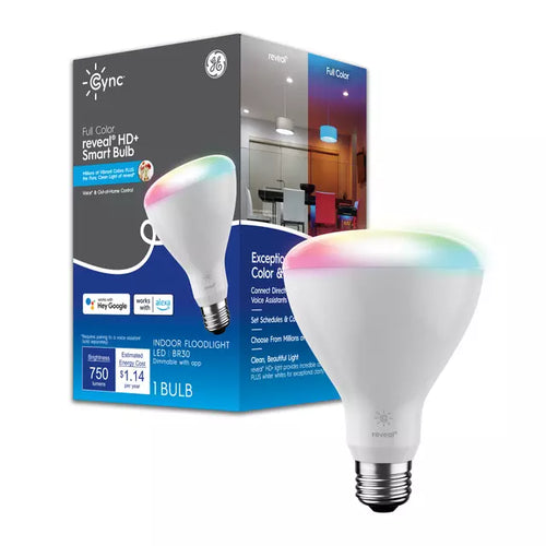 GE Cync reveal® BR30 Smart LED Light Bulb, Color Changing WiFi Light, Works with Alexa and Google Home, Indoor Floodlight