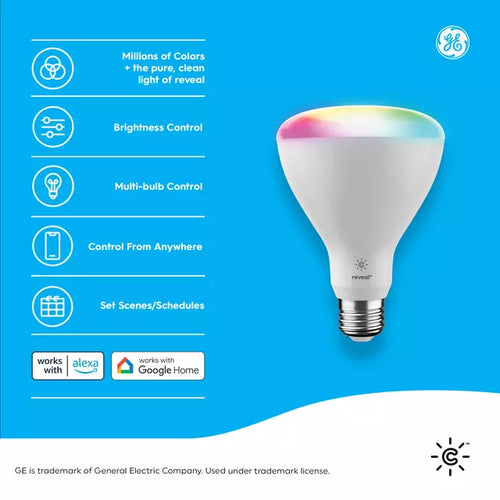 GE Cync reveal® BR30 Smart LED Light Bulb, Color Changing WiFi Light, Works with Alexa and Google Home, Indoor Floodlight