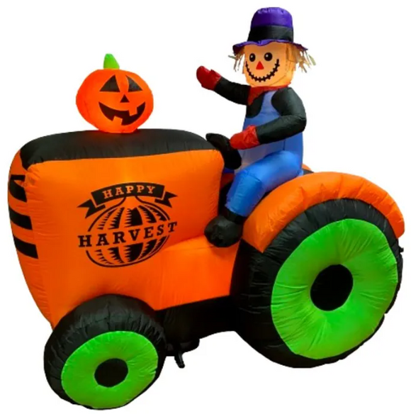 Santa's Forest Santas Forest 90981 Inflatable Tractor w/Scarecrow, 6 ft H, Polyester, Multi Color, Internal Light/Music: Internal Light, Indoor/Outdoor