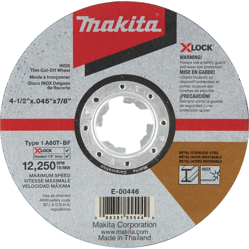 Makita X‑LOCK Type 1 General Purpose 60 Grit Thin Cut‑Off Wheel for Metal and Stainless Steel Cutting