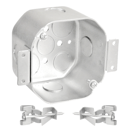 Southwire 4 Octagon Old Work Box, 2-1/8 Deep - Drawn, W/Conduit KO's And FixtureEars 3-1/2 O.C.