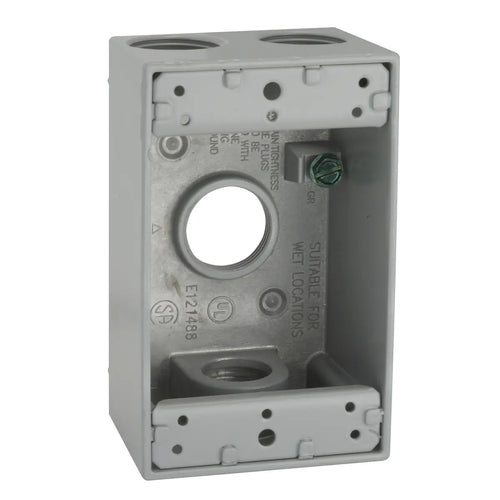 Hubbell Bell 1-Gang Weatherproof Box Four 3/4 in. Threaded Outlets Gray