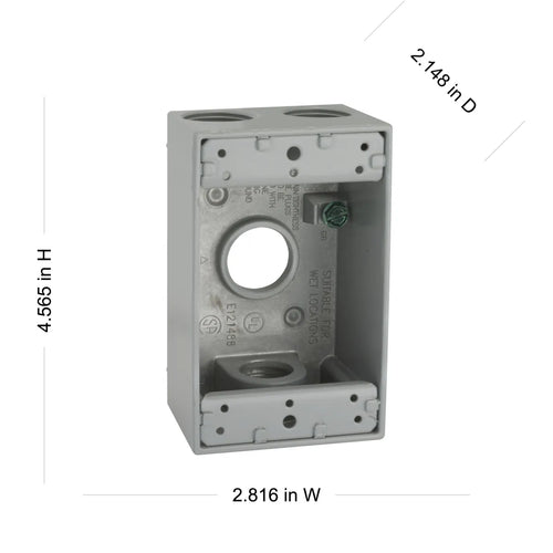 Hubbell Bell 1-Gang Weatherproof Box Four 3/4 in. Threaded Outlets Gray