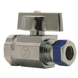 Angle Stop Valve, 1/4-Turn, Chrome, 3/8 FPT x 3/8-In. Compression Outlet