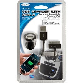 Car iPod/iPhone USB Charger, Cigarette Lighter Plug-In, 12-Volt, 2-Pc.