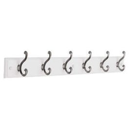 Hook Rail, 6 Scroll Hooks, White & Satin Nickel, 3 x 28.75 x 5.5-In.