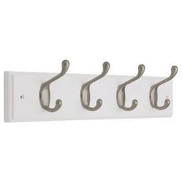 4-Hook Rail, Flat White & Satin Nickel, 3.4 x 18.75 x 5.5-In.