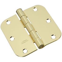 Door Hinge, Interior, Round-Edge, Polished Brass, 3.5-In.