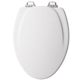 Elongated Molded Wood Toilet Seat, Chrome Whisper-Close(TM) Hinge, STA-TITE(TM), White