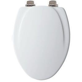 Elongated Molded Wood Toilet Seat, Brushed Nickel Whisper-Close(TM) Hinge, STA-TITE(TM), White