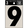 Address Numbers, 9, Black Vinyl, Adhesive, 3-In.