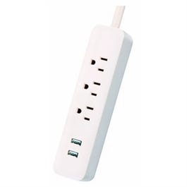 Power Strip, 2 USB Ports, Fabric-Covered Cord, Mint Green, 6-Ft.