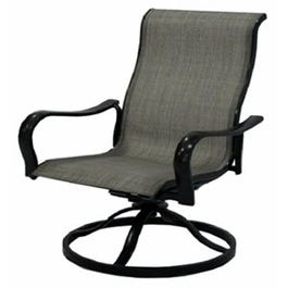 Chesapeake Sling Swivel Rocker Chair, Gray/Beige With Pewter Aluminum Frame