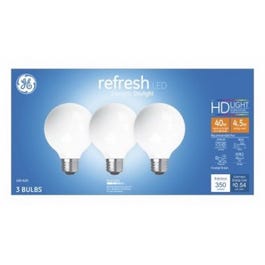 LED Globe Light Bulbs, White DayGlobe Light, 350 Lumens, 4.5-Watts, 3-Pk.