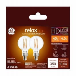 LED Globe Light  Bulbs, Clear Soft White, 350 Lumens, 4.5-Watts, 2-Pk.