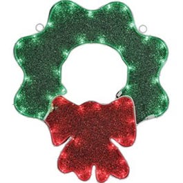 LED Christmas Window Decoration, Green Wreath Tape Light, 18-In.