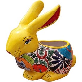 Ceramic Planter, Rabbit, Double-Fired, Hand-Painted, 10.5-In.