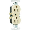 Duplex Outlet, Copper/Aluminum, 2-Pole, 3-Wire Ground, Ivory, 15-Amp, 125-Volt