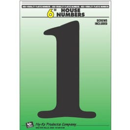 Address Numbers, 1, Black Plastic, Screw-In., 6-In.