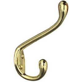 Hat & Coat Hook, Heavy-Duty, Bright Brass, Long