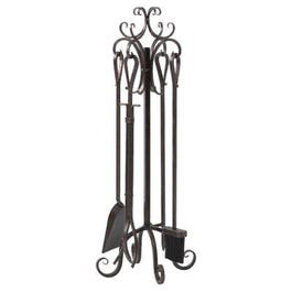 5-Piece Bronze Scroll-Top Fireplace Tool Set