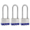 Keyed Laminated Padlocks, Steel Body, 1-3/4 In., 2.5-In. Long Shackle, 3-Pack