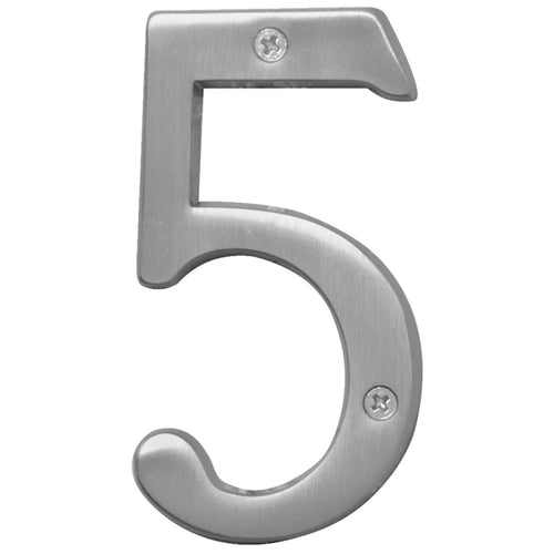 Hy-Ko Prestige Series 4 In. Satin Nickel House Number Five